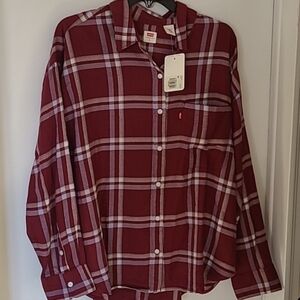 *NEW* Women's Levi's Burgundy Plaid Button Down Shirt Very Soft Size XL
